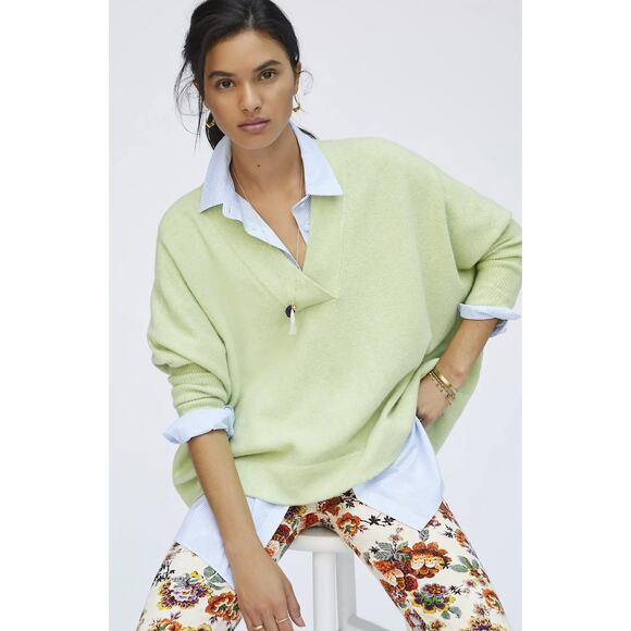 Anthropologie Pistachio Oversized V-Neck Sweater - Large - Picture 3 of 5